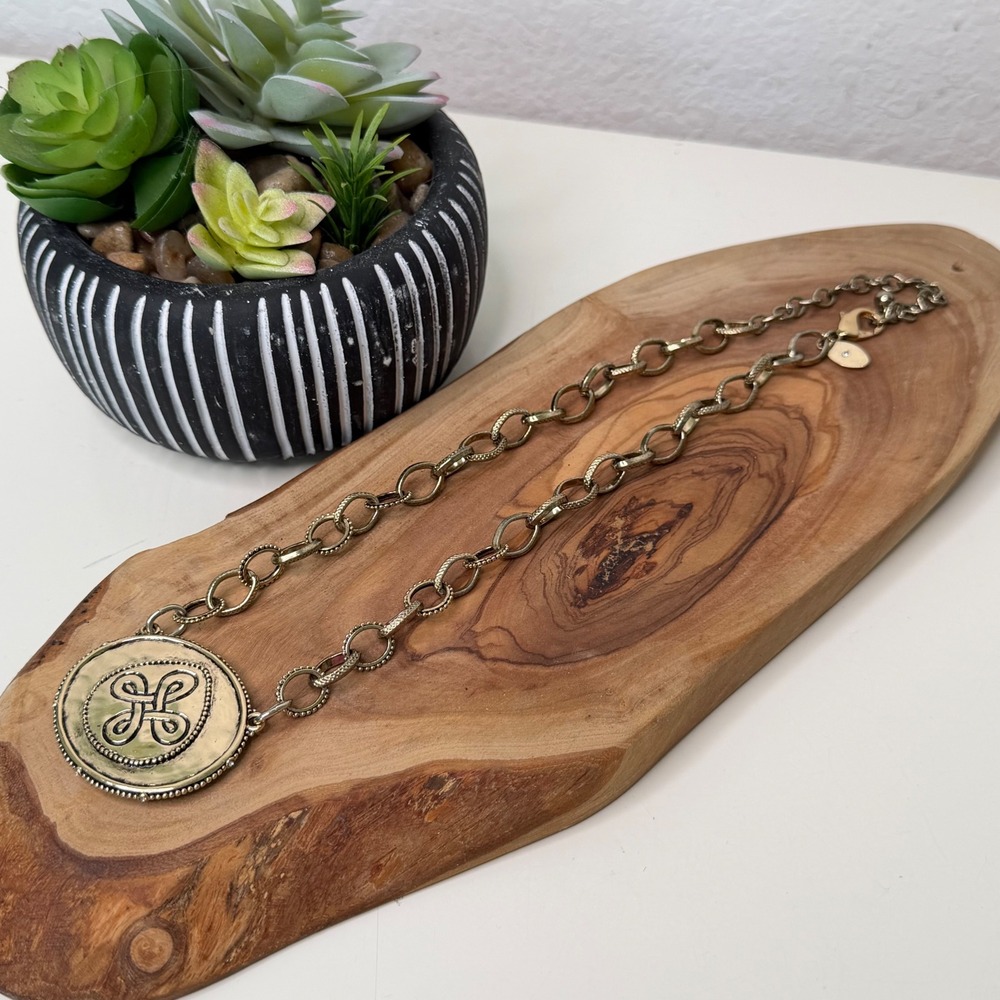 Chico's Reversible Pendant Necklace Women Gold Tone Celtic Geometric Boho OS